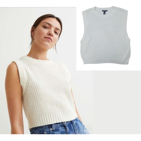 Oversized Chunky Knit Round Neck Sweater Vest I Ivory Size Medium - Picture 1 of 10
